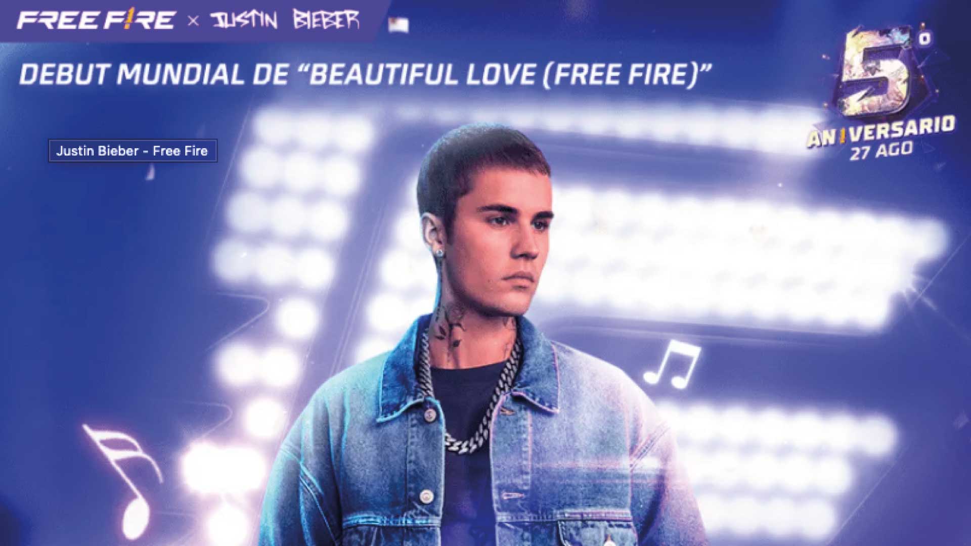 Justin Bieber se une al aniversario de Free fire